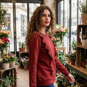 LC Lauren Conrad Ruffle Front Sweatshirt in Deep Red Size M